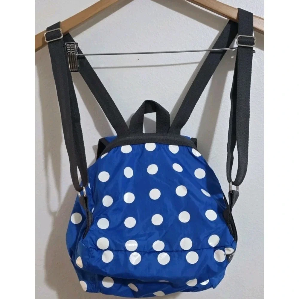 Lesportsac Blue White Polka‎ Dot Backpack Drawstring Buckles Bag